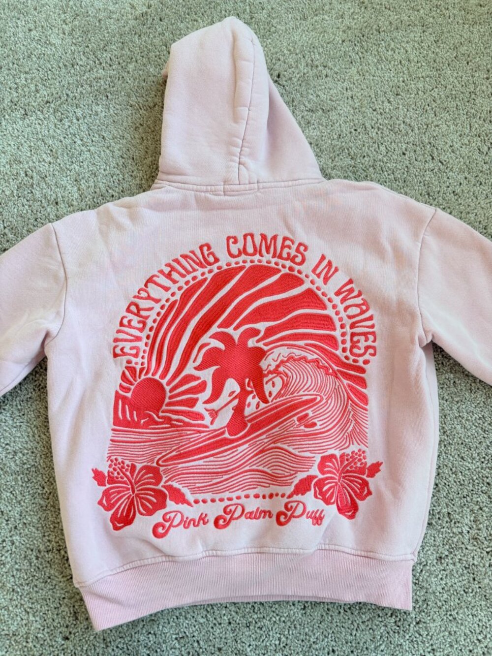 Pink Palm Puff Everything Comes in Waves Hoodie - Picture 2 of 6